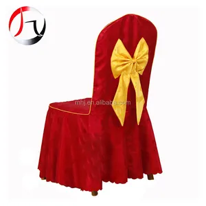 Funda de silla con falda de poliéster para banquete de boda, jacquard, lazo rojo, gran oferta