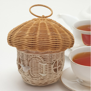 Mushroom Shaped Rattan Storage <b>Basket</b> With Handle For Kids Toy Candy Organizing Home Decor Photography Props - Product Image 3