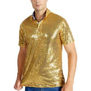 Men's Relaxed Short Sleeve Turndown Sparkle Sequins Polo <strong>Shirts</strong> <strong>70s</strong> Disco Nightclub Party <strong>Shirt</strong> Tops <strong>T</strong>-<strong>shirt</strong> - Product Image 3