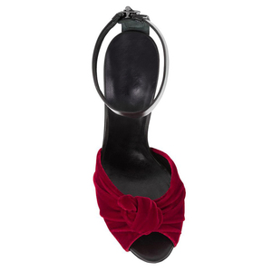 รองเท้าส้นสูงแบบเปิดนิ้วเท้า ไซส์ใหญ่ 46 สำหรับผู้หญิง หนังกลับผูกโบว์ ซิปหลัง รองเท้าส้นสูงแบบรัดข้อเท้ากำมะหยี่สำหรับฤดูร้อน - Product Image 5