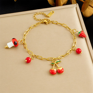Fashionable Fruit Charm Bracelet Gold Plated Zinc Alloy Unisex Jewelry Strawberry Cherry Pendant Light Luxury Style - Product Image 3