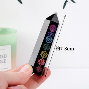 Tour de cristal en <span class=keywords><strong>obsidienne</strong></span> <span class=keywords><strong>noire</strong></span> naturelle 7 chakras, baguette de guérison en pierre précieuse, baguette énergétique pour la méditation Reiki et la <span class=keywords><strong>protection</strong></span> - Product Image 3