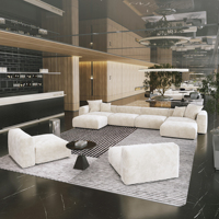 VOXHOME Mobilier de hall d'hôtel moderne, canapé modulaire sectionnel en velours côtelé beige, compressé sous vide, 6, 7, 8 ou 9 places