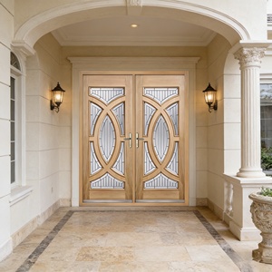 Porte d'entrée moderne en bois massif renforcé de fibre de verre, anti-effraction, avec vitrage, pour usage extérieur - Product Image 5