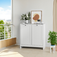 Panier à linge moderne inclinable avec panier amovible, armoire de rangement dissimulée, organisateur autoportant pour salon, blanc