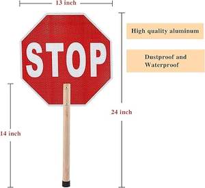 منتج جديد رائج البيع علامة إيقاف بطيء مزدوج الوجهين ، ألومنيوم معدني عاكس بمقبض خشبي - Product Image 1