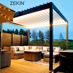 Pérgola <span class=keywords><strong>de</strong></span> aluminio para exteriores personalizada Zekin con elevador eléctrico, ventanas, puerta corredera <span class=keywords><strong>de</strong></span> vidrio, persiana, techo, Sunroom, pabellón, Gazebo - Product Image 4
