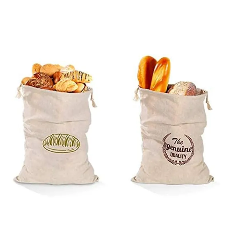 100% प्राकृतिक लिनन पुन: प्रयोज्य ब्रेड बैग हॉट सेल कॉटन कस्टम लोगो ड्रॉस्ट्रिंग फूड पाउच से बना है