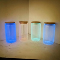 Vente en gros 12oz 16oz gobelet de voyage en verre jus fluorescent sublimation vierge canette de bière en forme de soda en verre avec couvercle en bambou
