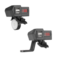 Pengisi Daya USB Sepeda Motor 12V 24V Port Ganda 36W Pengisian Cepat, Dudukan Cermin Stang dengan Voltmeter LED untuk Ponsel Sepeda Motor