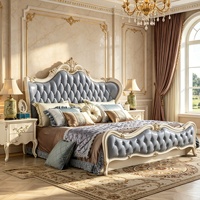 Ensemble de meubles de chambre à coucher de luxe pour mariée, suite de chambre à coucher, lit double rembourré en cuir souple, finition blanc ivoire, pour la maison