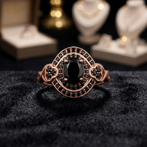 Bague de fiançailles Gourik en argent 925 plaqué or rose, ovale, avec spinelle noire sertie, design vintage, pour femme - Product Image 2