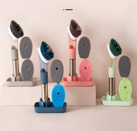 Pot huileux de cuisine, éponge de lavage, distribution de savon, brosse à vaisselle, contrôle du savon, brosse de nettoyage de cuisine
