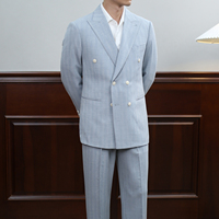 Costume Homme Croisé en Chevrons Semi-Doublé à Revers Pointus, Ensemble Blazer et Pantalon Sur Mesure pour Mariage et Cérémonie