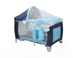 Lit bébé pliable multifonctionnel de qualité supérieure avec table à langer et fonction d'ajout au lit parental, pour 0-36 mois, structure métallique - Product Image 1