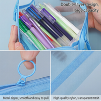 Étui à crayons simple en maille double couche, étui à crayons transparent multifonctionnel, sac de rangement portable de grande capacité pour la papeterie