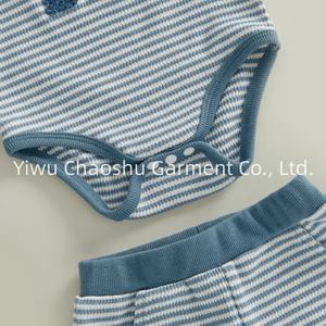 Conjunto de Ropa de Algodón a Rayas con la Letra MAMAS BOY, Ropa Casual de Verano para Bebés, Mameluco de Manga Corta y Pantalones Cortos para Niños Pequeños - Product Image 5
