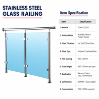 Balustrades et rampes en acier inoxydable - Garde-corps en verre 304/316 pour escalier, balcon, terrasse, villa |   Anti-corrosion |   CE/ISO