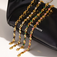 Bracelet en acier inoxydable avec fermoir nez de cochon d'Inde, style luxueux, serti de zircons colorés, anti-décoloration, bijoux pour femmes