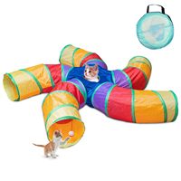 Tunnel pliable en forme de S pour chats d'intérieur, chatons, chiots, lapins, tunnel de jeu interactif à 5 voies pour grands chats avec balle de jeu