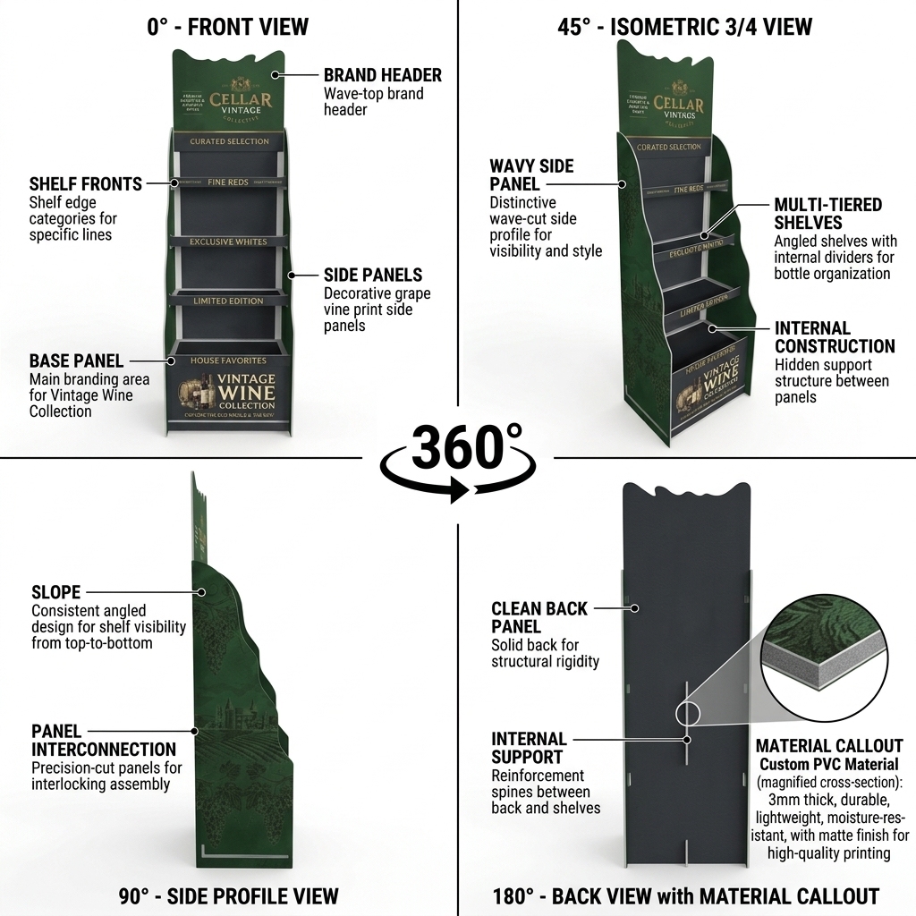 Custom 5-Tier PVC Wine Display Racks Floor Standing White Wine Bottle Display Stand OEM Wholesale for Supermarket Liquor Store — view 3