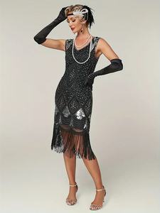 1920er Jahre Great Gatsby Vintage Perlen Pailletten Quasten Flapper Abendkleid Übergröße Cocktail Sexy Ballkleid - Product Image 5