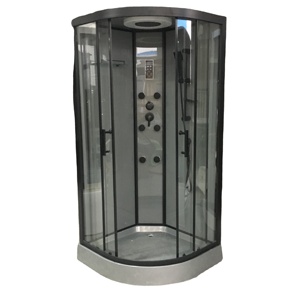 Bamboo Floor Red Back Tempered Glass Steam Shower Room Shower Enclosure Cabin With Massage