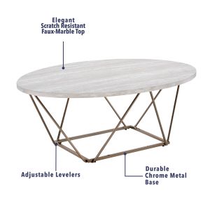 DB Rowan Table basse classique classique en faux marbre gris-pour salon et salle à manger Meubles de maison en métal - Product Image 3