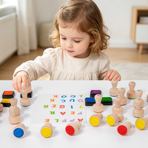 Set di Timbri Educativi Montessori in Legno CE CPC <span class=keywords><strong>con</strong></span> <span class=keywords><strong>Alfabeto</strong></span>, <span class=keywords><strong>Numeri</strong></span> e Forme, Carte Flash per l'Apprendimento Precoce, Giocattolo Divertente per Bambini - Product Image 4