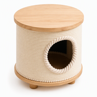 Maison pour chat en sisal YAOYUE avec dessus en bois de chêne, entrée ronde, deux tailles pour chats de taille moyenne