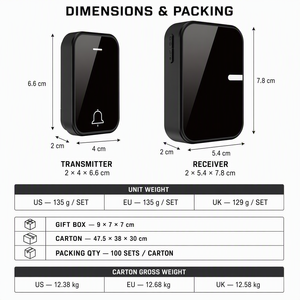 Usine en gros 38 <span class=keywords><strong>carillon</strong></span> 90DB 200M IP44 extérieur étanche sans fil <span class=keywords><strong>sonnette</strong></span> 90DB 200M US EU UK Plug batterie <span class=keywords><strong>sonnette</strong></span> usage domestique - Product Image 2
