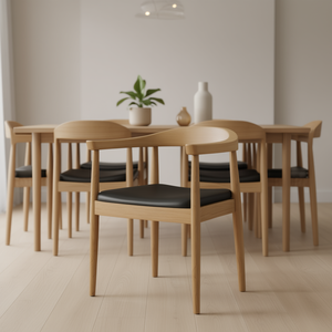 Chaise de salle à manger en bois naturel Acurv avec siège en cuir PU noir, design scandinave moderne, mobilier pour la maison - Product Image 2