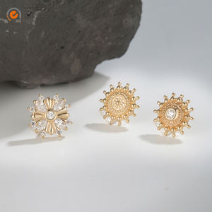 Giometal - Pendientes de Oro Sólido de 14K con Cuentas <span class=keywords><strong>en</strong></span> <span class=keywords><strong>Espiral</strong></span> y Centro de Piedra, Joyería Corporal con Concha Superior, Piercing, Extremos Sin Rosca - Product Image 4