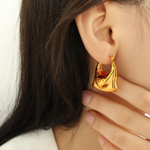 Geometric Hoop <b>Earrings</b> <b>Gold</b> EH411 Stainless Steel Non Fading Fashion <b>Dangle</b> <b>Earrings</b> - Product Image 4