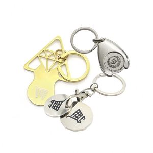Custom CMYK Printing Shopping Cart Carrycoin Caddy Token Chip Remover Metal <b>Key</b> <b>Chain</b> - Product Image 1
