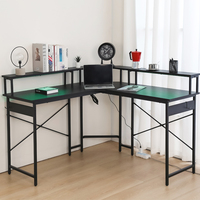 Bureau de table de travail d'ordinateur d'angle en forme de L avec lumières LED