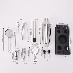 Kit de <span class=keywords><strong>barman</strong></span> en acier inoxydable de 11 pièces en gros ensemble de shaker à cocktail avec support en bambou noir pour mixologue - Product Image 3