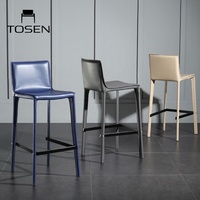 Chaise de bar de luxe légère, tabouret haut pour la maison, chaise de bar en cuir minimaliste italienne, chaise de bar à dossier tendance sur internet