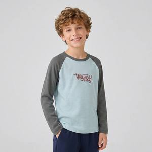 Camiseta de algodón puro para niños, camiseta básica de manga larga, nueva tendencia de primavera, estilo primavera y otoño para niños, top deportivo holgado para niños - Product Image 1