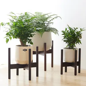 Rak berdiri tanaman sudut kayu, Pot bunga bambu dapat disesuaikan rak berdiri cocok 8 "sampai 12" Pot bunga