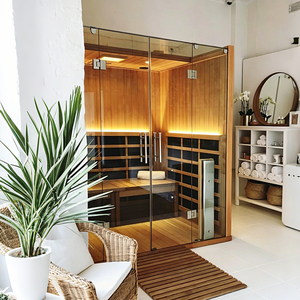 Sauna intérieur moderne de forme carrée en bois de cèdre rouge pour <span class=keywords><strong>spa</strong></span> commercial de luxe et design de bien-être à domicile privé - Product Image 1