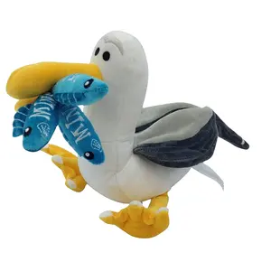 D970 Cute Seagull Plush Stuffed Toy Animal Chew Catching Fish Soft Adorable Plush Seagull Toy