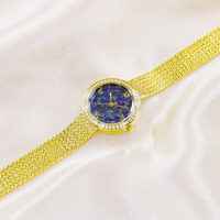 Vintage Luxus Quarzuhr für Damen Opal-Zifferblatt CZ-Diamantbesatz Wasserdichte Armbanduhr Gelbgold-Band Glas Modisches Gehäuse