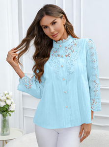 Nouvelle Blouse Élégante Grande Taille en Mousseline de Soie Brodé de Dentelle à Manches Longues pour Femme Printemps/Été 2026 – En Stock Entrepôt USA - Product Image 6