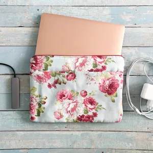 Rose Print Fabric Laptop Case Custom Size Available Notebook Bag with Zipper