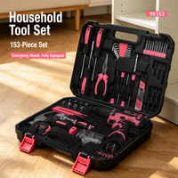 Ensemble d'outils de 153 pièces avec perceuse sans fil, outils à main en acier au carbone, coffret moulé par soufflage pour la réparation à domicile et les projets de bricolage