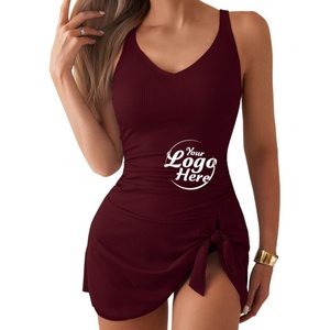 Traje de Baño de Una Pieza para Mujer, Vestido de Baño de Manga Corta, Casual, para Fiesta, con Control de Abdomen, Tipo Falda - Product Image 1