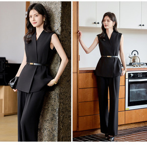 Women's Sleeveless Top And Straight Leg Pants Set Solid Color Polyester Satin Casual Suit Breathable No-Wrinkle Treatment - Product Image 3