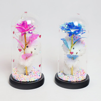Tafeldecoratie Bloemdecoratie Decoratieve LED Glazen Koepel met voet LED Licht Rozen Bloem Cadeaus voor Vrouwen Kerstmis