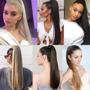 Extensions <span class=keywords><strong>de</strong></span> cheveux synthétiques longues droites 22 pouces Clip dans les postiches Noir Blonde Enrouler autour des extensions <span class=keywords><strong>de</strong></span> cheveux <span class=keywords><strong>de</strong></span> <span class=keywords><strong>queue</strong></span> <span class=keywords><strong>de</strong></span> <span class=keywords><strong>cheval</strong></span> - Product Image 5